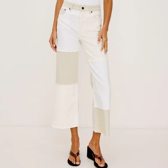 🆕️ Rails Getty Crop Wide Leg Jeans in Ecru Patchwork - Picture 2 of 16